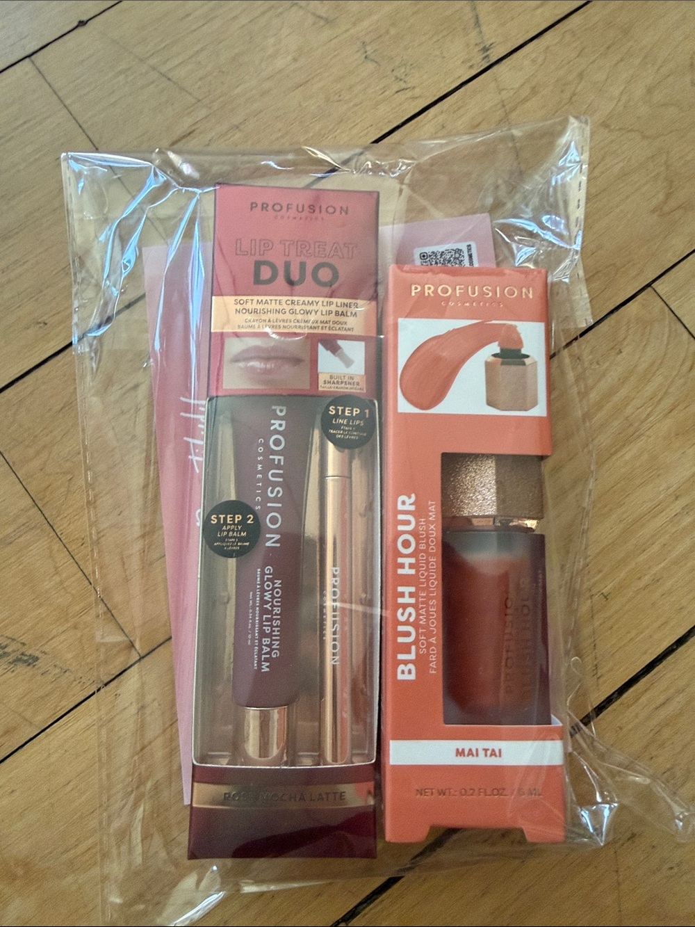 Profusion Cosmetics Lip Treat Duo & Blush Hour Set - Mauve Pink, Peach